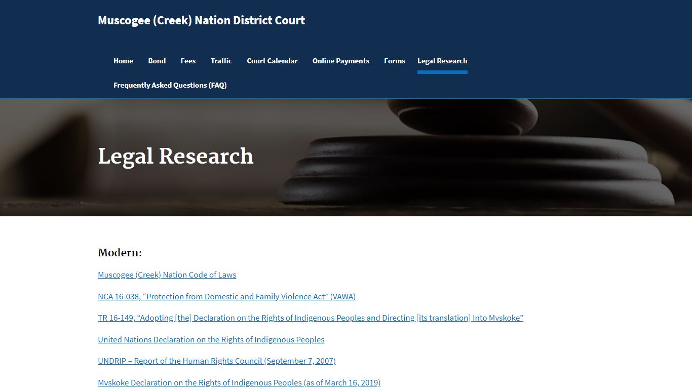 Legal Research – Muscogee (Creek) Nation District Court
